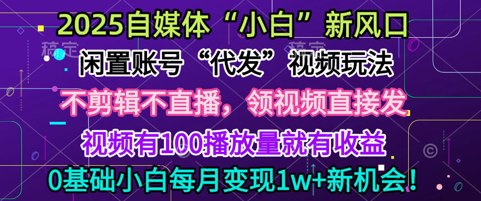 蟆城网赚–2025每月躺赚5w+新机会，闲置视频账号一键代发玩法，0粉不实名不剪辑，领了视频直接发，0基础小白也能日入300+-蟆城传奇源码网