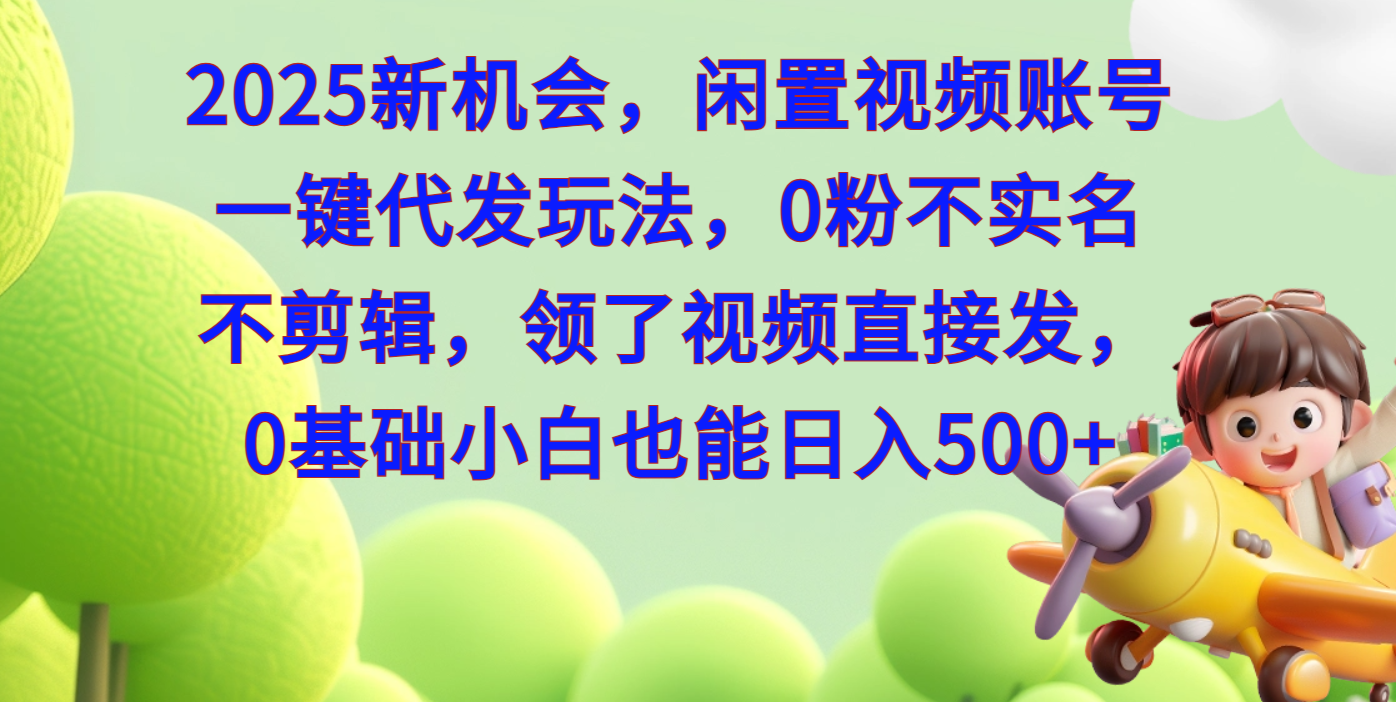 蟆城网赚–2025新机会，闲置视频账号一键代发玩法，0粉不实名不剪辑，领了视频直接发，0基础小白也能日入500-蟆城传奇源码网